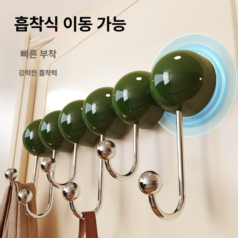 도파민 흡착식 문걸이 강력 접착 현관 욕실 침실용 빈티지레드 5후크 - 상세 이미지 4