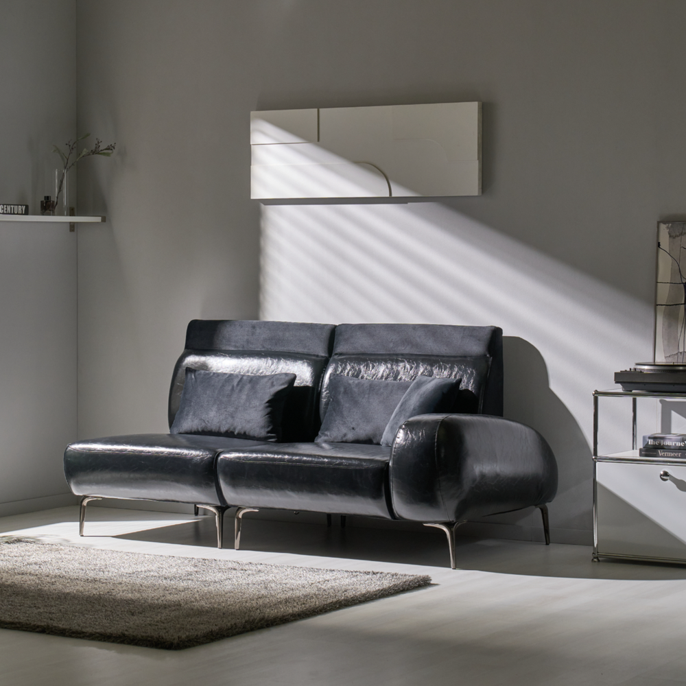 픽스앤룸 레브 4인 스윙쇼파 가죽+갤럭시 패브릭 콤비 거실소파