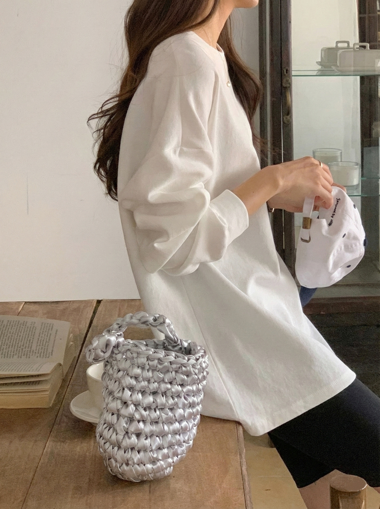 오버사이즈 롱 슬리브 스판 맨투맨 티셔츠 레이어드 여자 티셔츠 기본 라운드 여자 긴팔티 - 상품 이미지