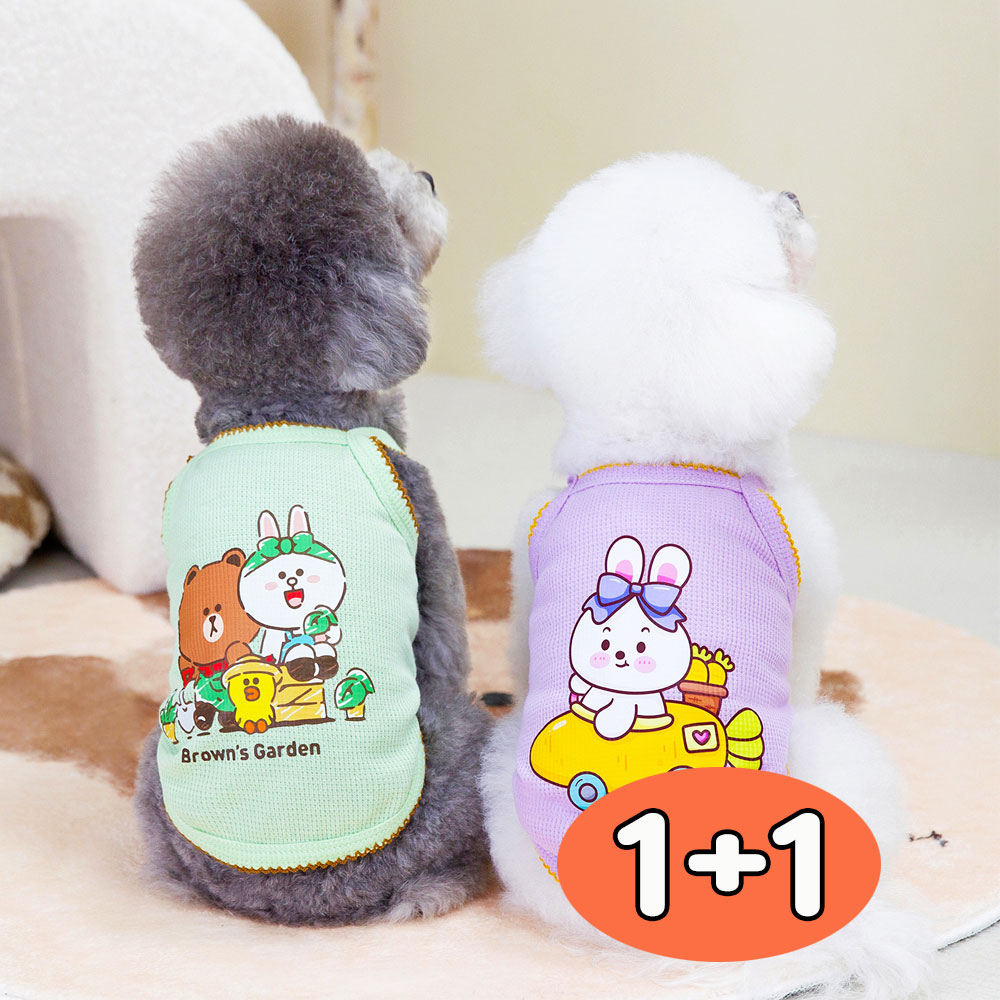 강아지 고양이 민소매 티셔츠 반려동물옷 애견 나시티 4계절 반려견 실내옷 산책룩 (1+1) - 상품 이미지