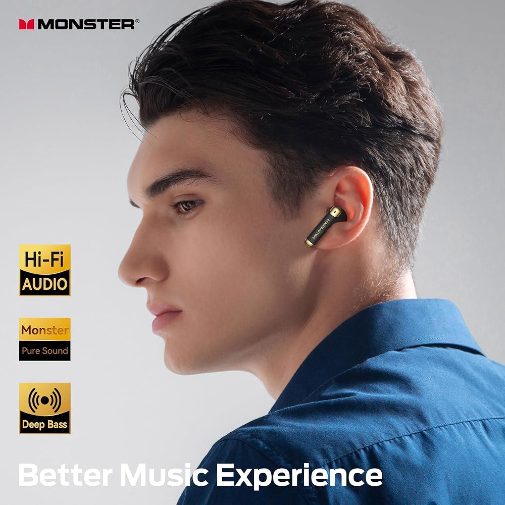 Monster N-Lite 211 무선 이어버드, 스테레오 내장 마이크 방수 위한 블루투스 헤드폰, 디스플레이, 선명한 및 6.0 스포츠용 마이크, 제거 디자인 통화를 LED 소음 - 상세 이미지 2