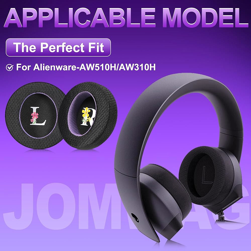 Jomwag Alienware AW510H/AW310H용 교체용 이어패드, 메시 이어 블랙/퍼플 패드 좋은 통기성 - 상세 이미지 2