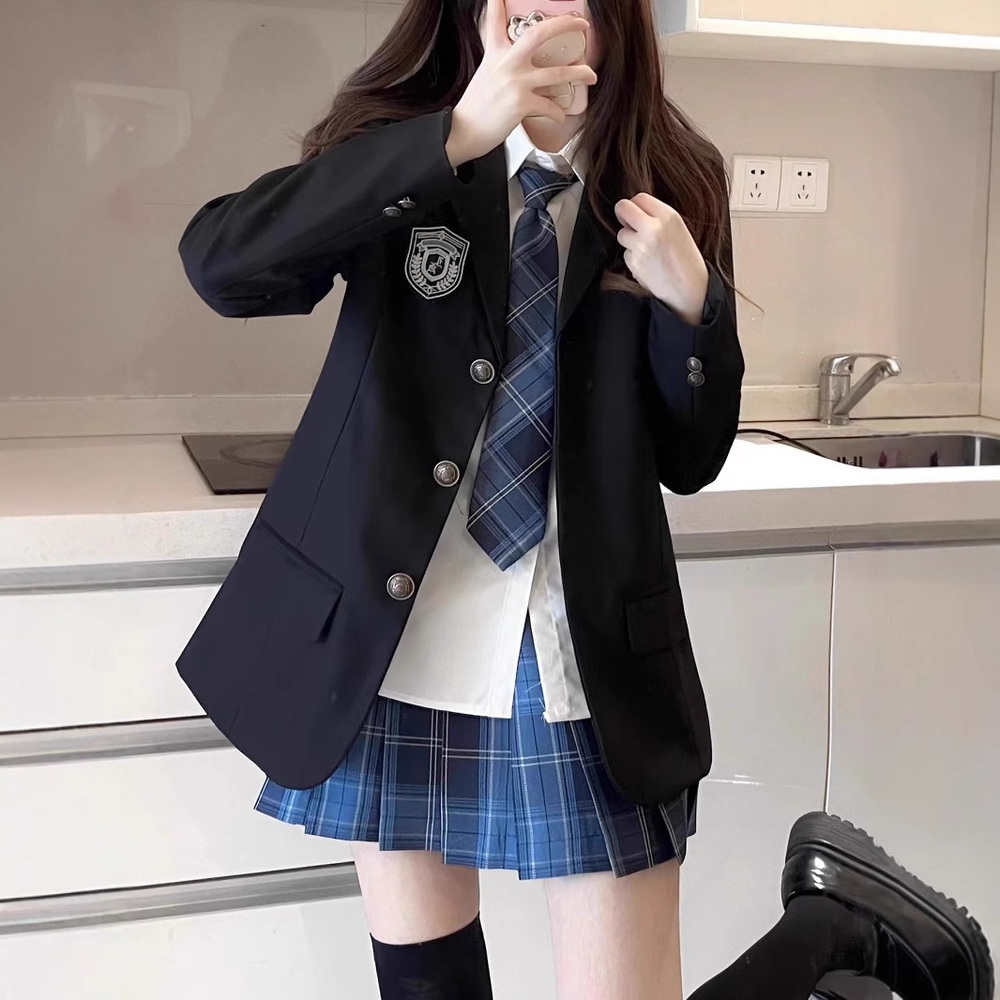 교복코스튬 일본 세일러복 자켓 셔츠 플리츠스커트 세트 졸업사진 하이틴 정통 여고생 스쿨룩 - 상세 이미지 3