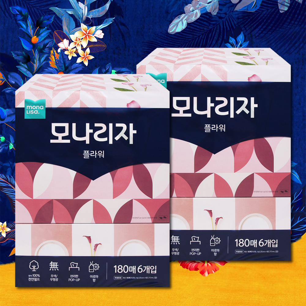 모나리자 플라워 각티슈 미용티슈 180매 12개 아로마향 곽티슈 곽휴지 사각티슈