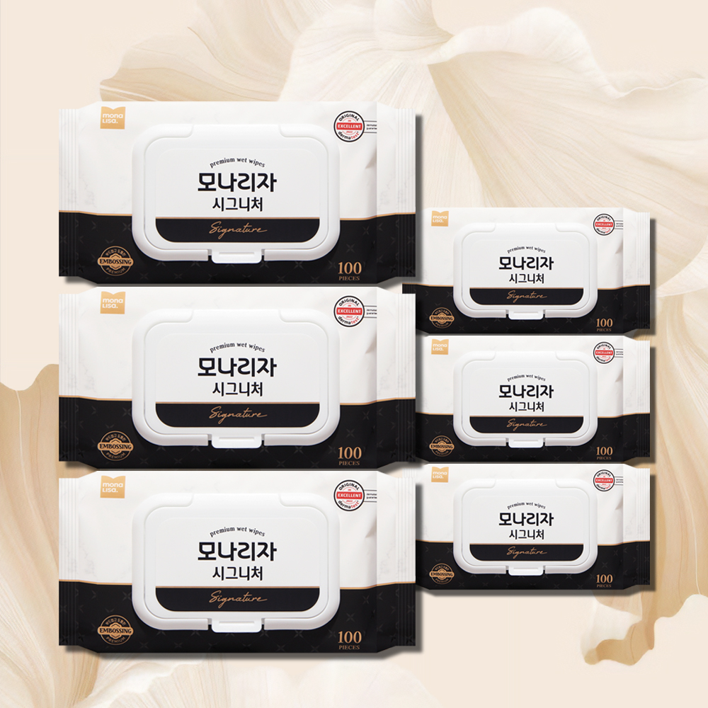 모나리자 시그니처 물티슈 캡형 100매 6팩 아기물티슈 유아 대용량 신생아 두꺼운