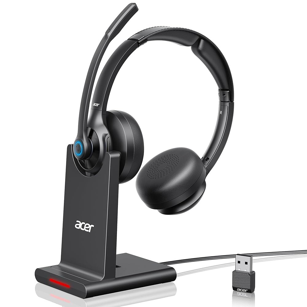 acer 업무용 마이크가 있는 무선 홈/콜 ENC 모드 마이크, 듀얼 5.3 클리어 PC용 배터리, - 헤드폰, 센터 휴대폰/태블릿용 2.4G 36시간 크리스탈 통화 헤드셋, 헤드 - 상품 이미지