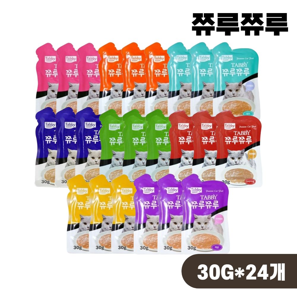 테비 쮸루쮸루 파우치 고양이 간식 습식 8종 콤보, 30g, 24개 - 상품 이미지