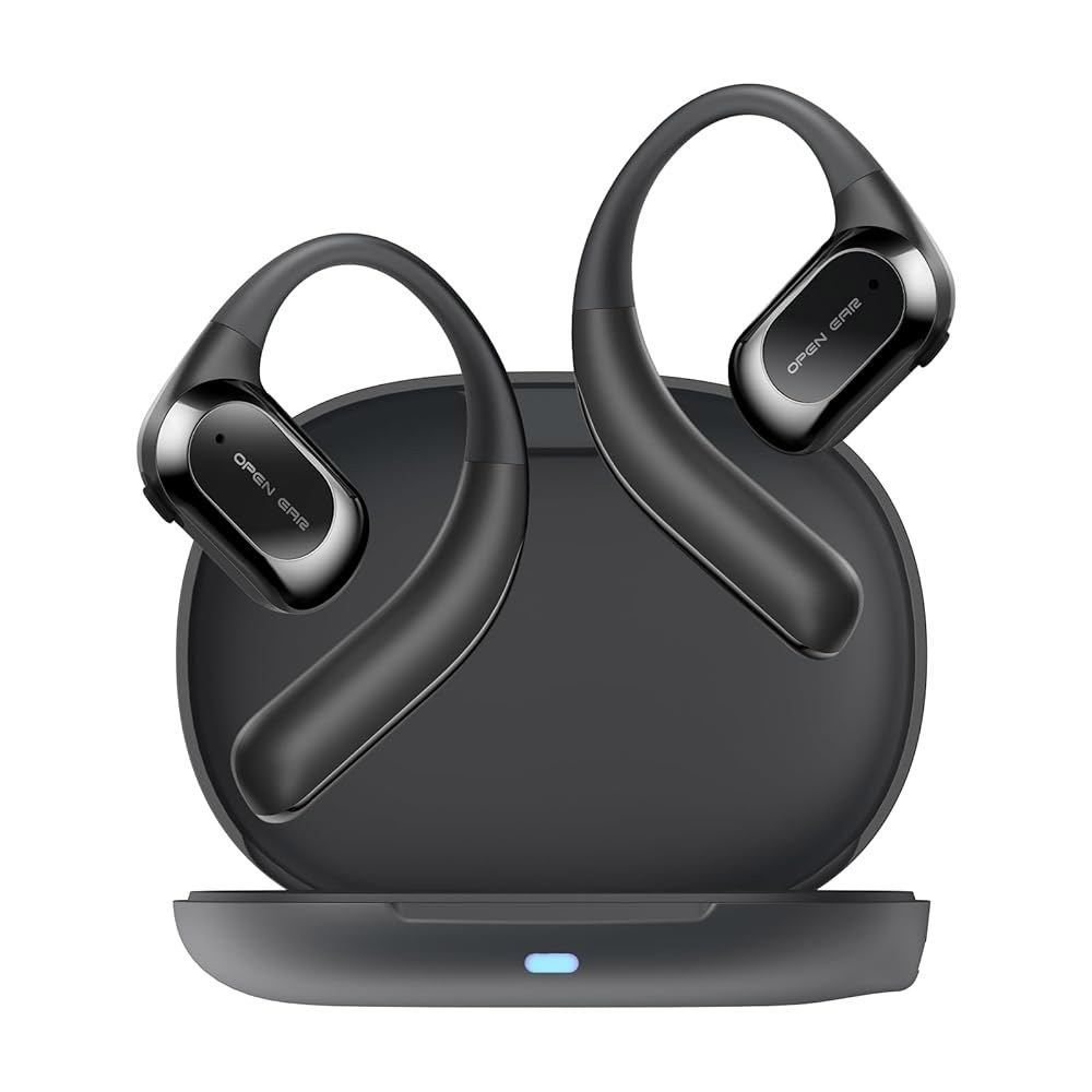 JOYWISE 트루 와이어리스 골전도 헤드폰 IP68 시간, 러닝을 초경량, 오픈 이어 30시간 이어버드, 재생 위한 방수 사이클링, 블랙 디자인, Matte Black - 상품 이미지
