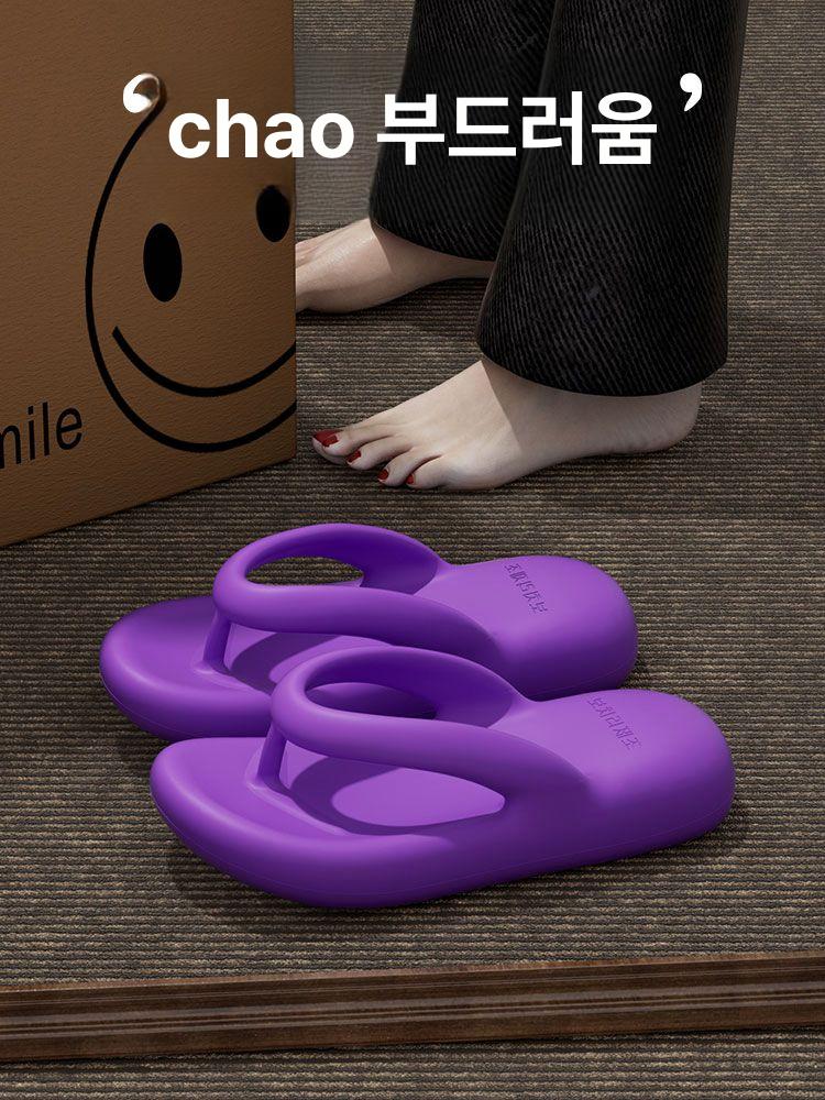 두꺼운 밑창 여성용 키높이 미끄럼방지 해변 샌들 쿠션 쪼리 슬리퍼 바이올렛 36-37 이미지 6
