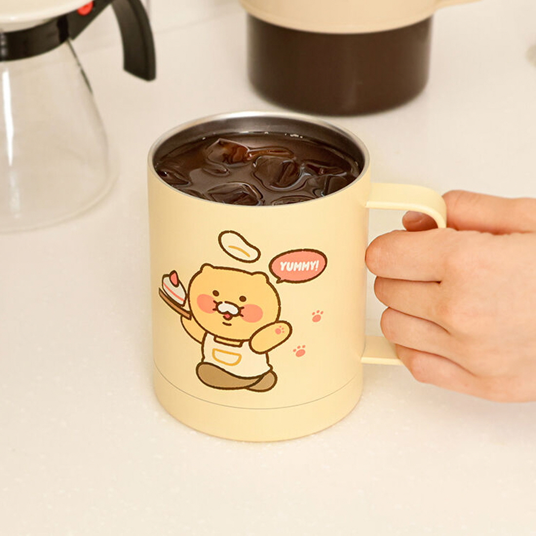 춘식이 스텐머그컵 뚜껑있는 텀블러 보온보냉 캠핑 손잡이 리유저블컵 340ml, 요리춘식 이미지 8