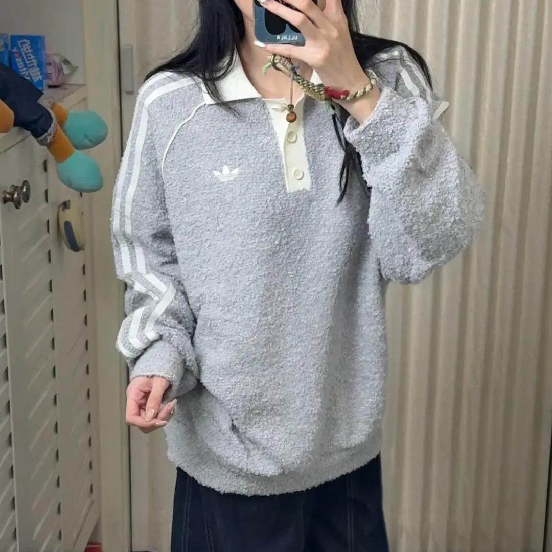 아디다스 오리지널 폴로 카라 부클레 카라 긴팔 티셔츠 그레이 KS7791 - 상품 이미지