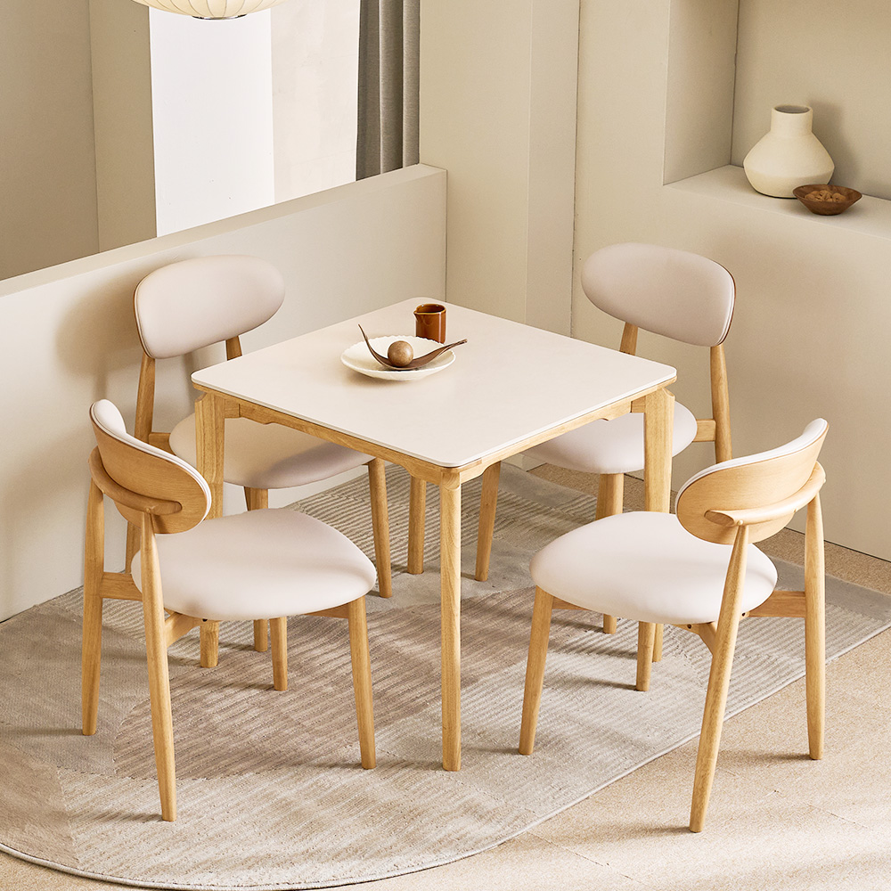 [무료내림] 장인가구 해롤드 원목 세라믹 다이닝 테이블 2인 4인 6인 식탁세트 식탁+의자4, 800mm, 월넛프레임 베이지상판