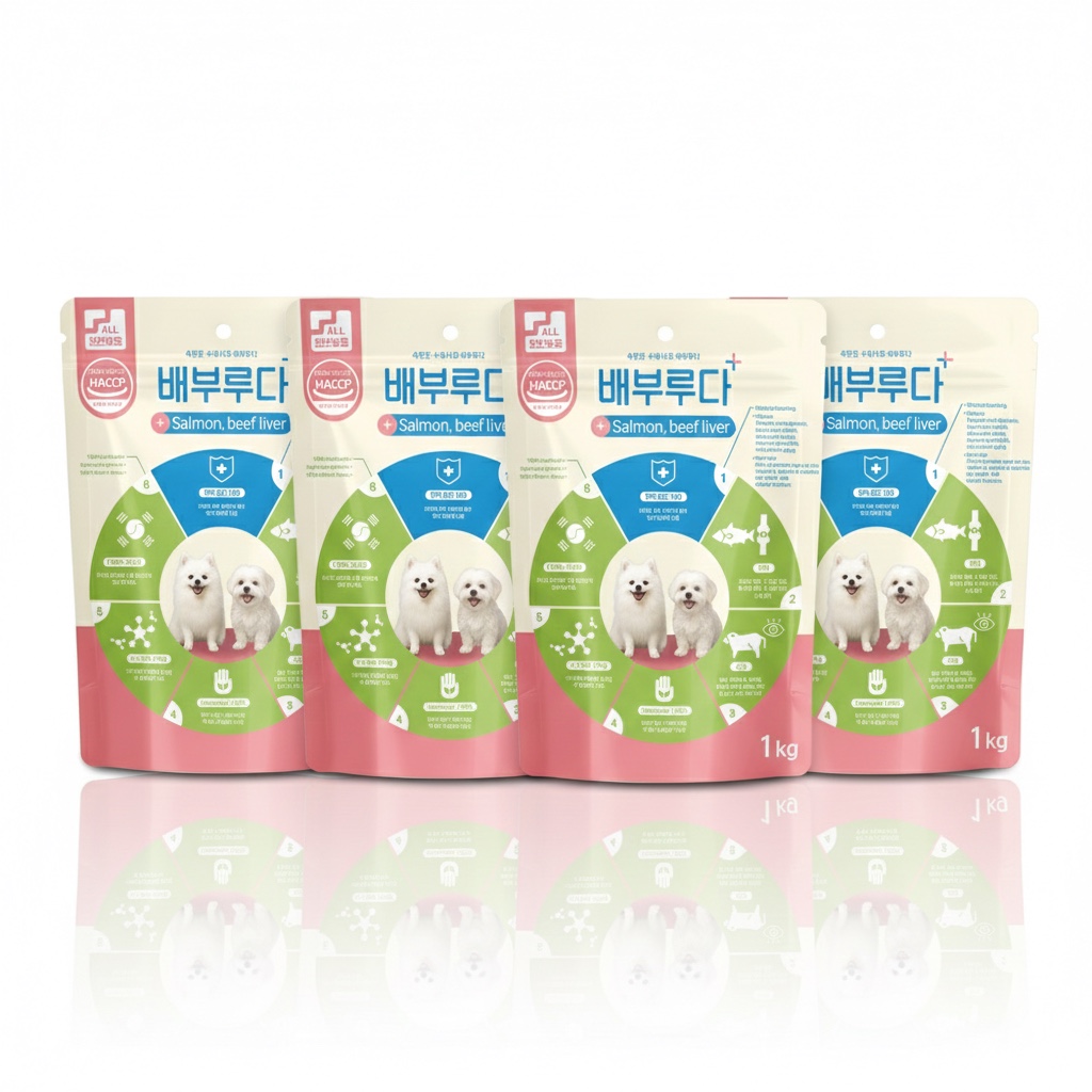배부루다 수제 강아지 사료 프리미엄 가수분해 알러지 피부 눈 연어+소, 1kg, 4개