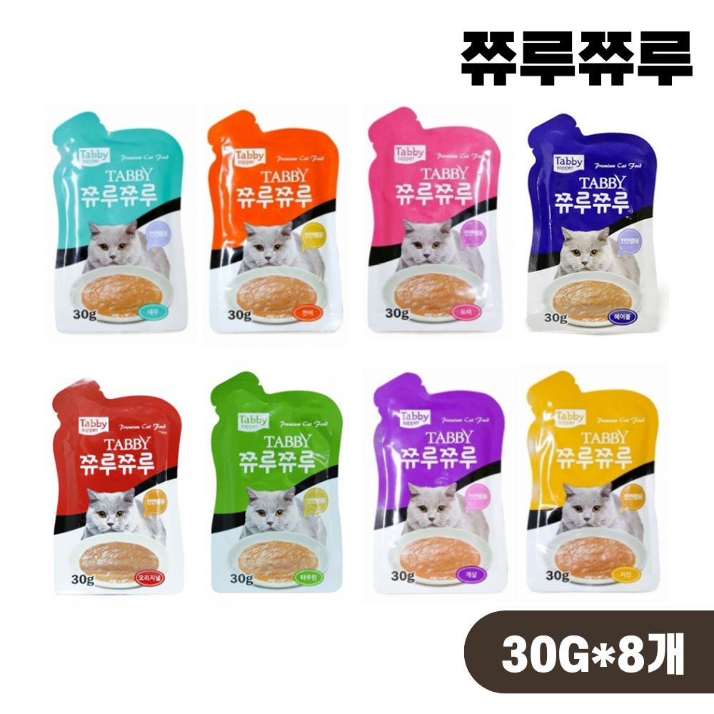 테비 쮸루쮸루 파우치 고양이 간식 습식 8종 콤보, 30g, 8개 - 상품 이미지