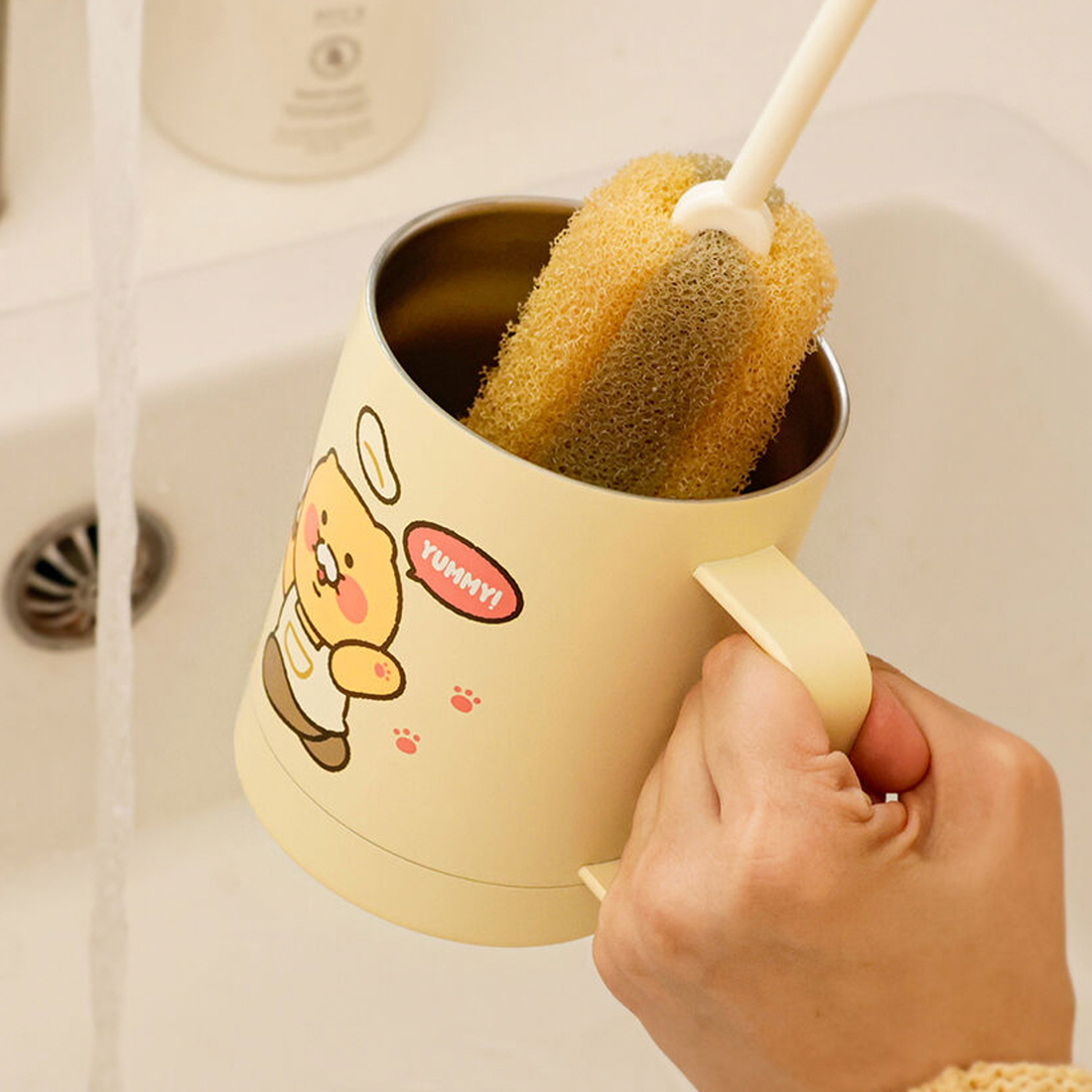 춘식이 스텐머그컵 뚜껑있는 텀블러 보온보냉 캠핑 손잡이 리유저블컵 340ml, 요리춘식 이미지 7