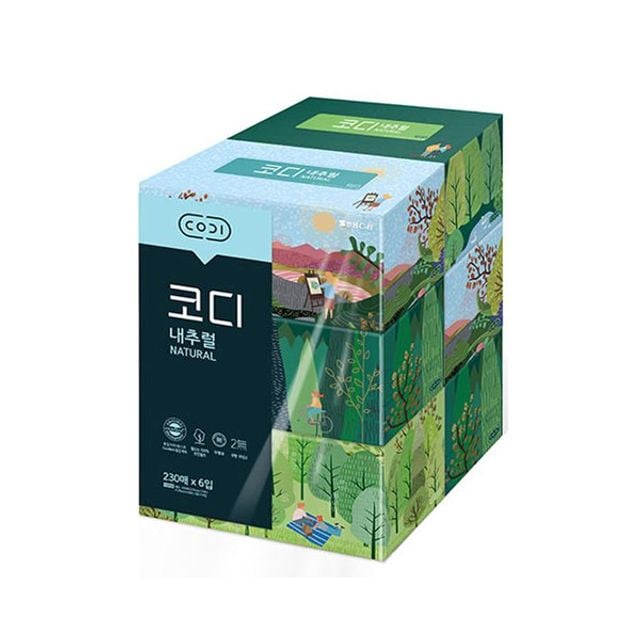 코디 네츄럴 미용티슈 각티슈 230매x6 - 상품 이미지