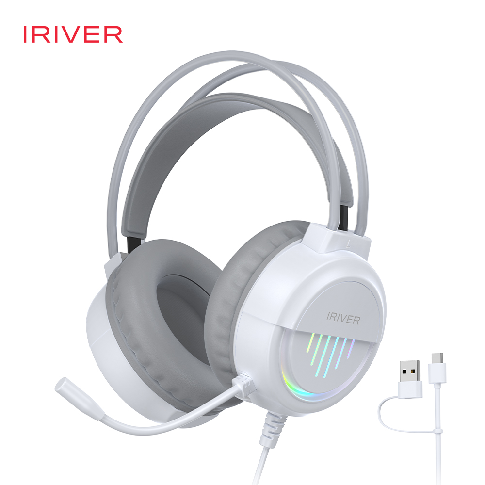 아이리버 경량 USB C to A 콤보 어학용 게이밍 LED 헤드셋 G9H 화이트 이미지 6