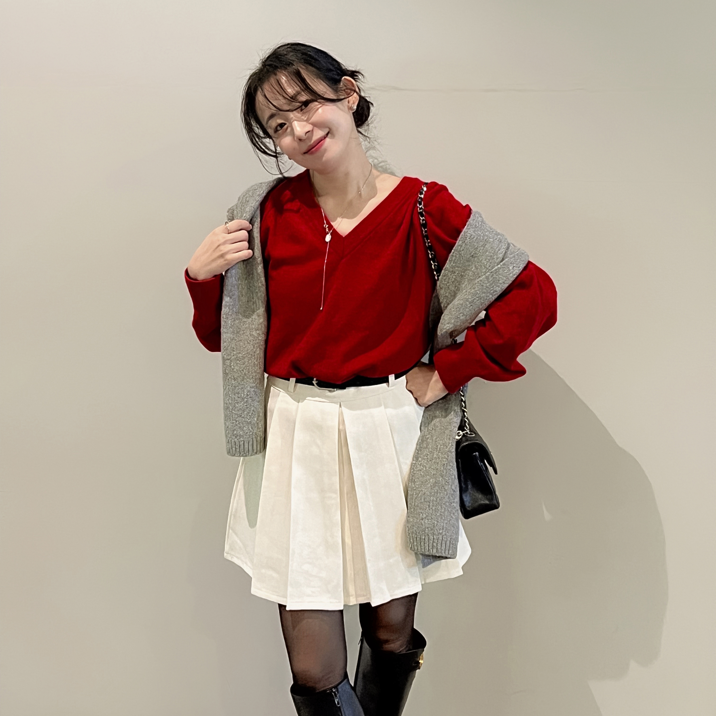 지뉴 플리츠세트 벨트 미니스커트 | 사계절 여성 베이직 4부 A라인 주름 치마 벨트 프레피룩 - 상세 이미지 4