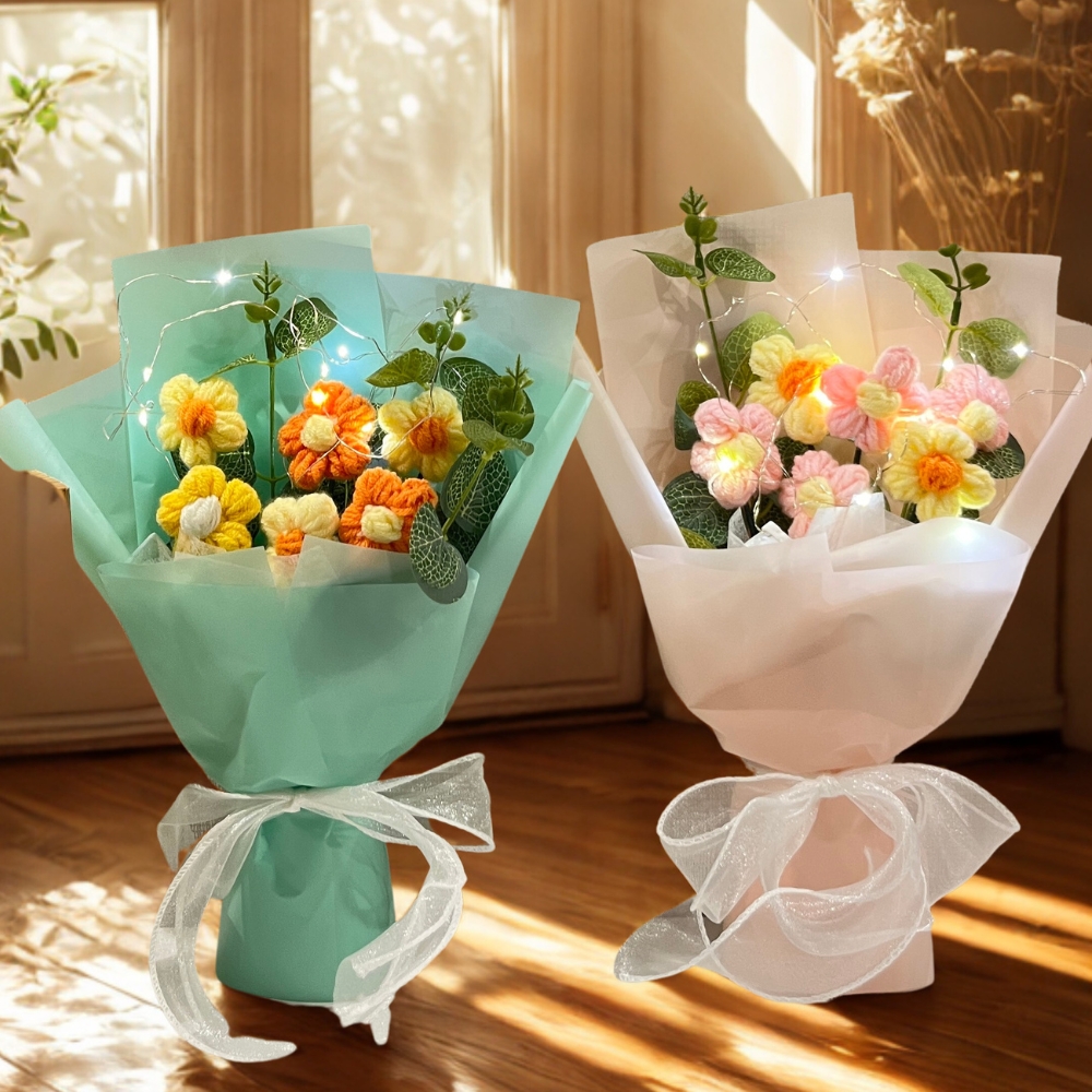 핑크 데이지 기념일 코바늘 꽃다발 시들지 않는 핸드메이드 조화 화이트데이 꽃 선물 제품 이미지