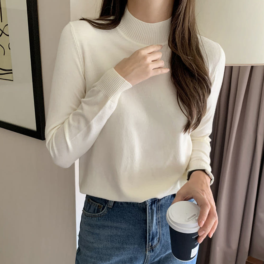 루즈핏 반폴라 캐시미어니트 겨울 반목폴라 여성니트티 반목 폴라티 레드 아이보리 브라운 블랙 제품 이미지