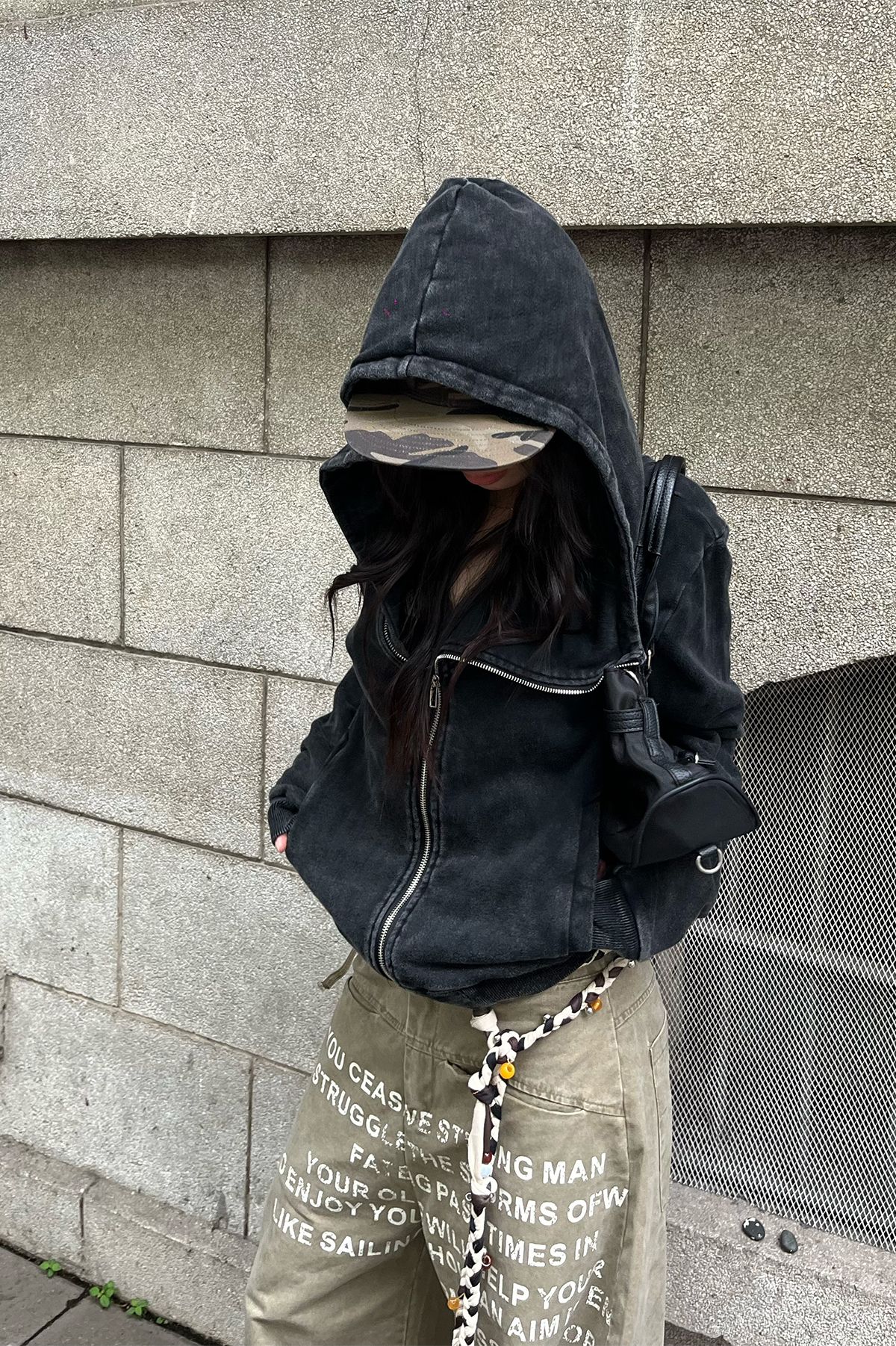 피그먼트 사선 지퍼 후드집업 박시핏 빈티지 - 상세 이미지 3