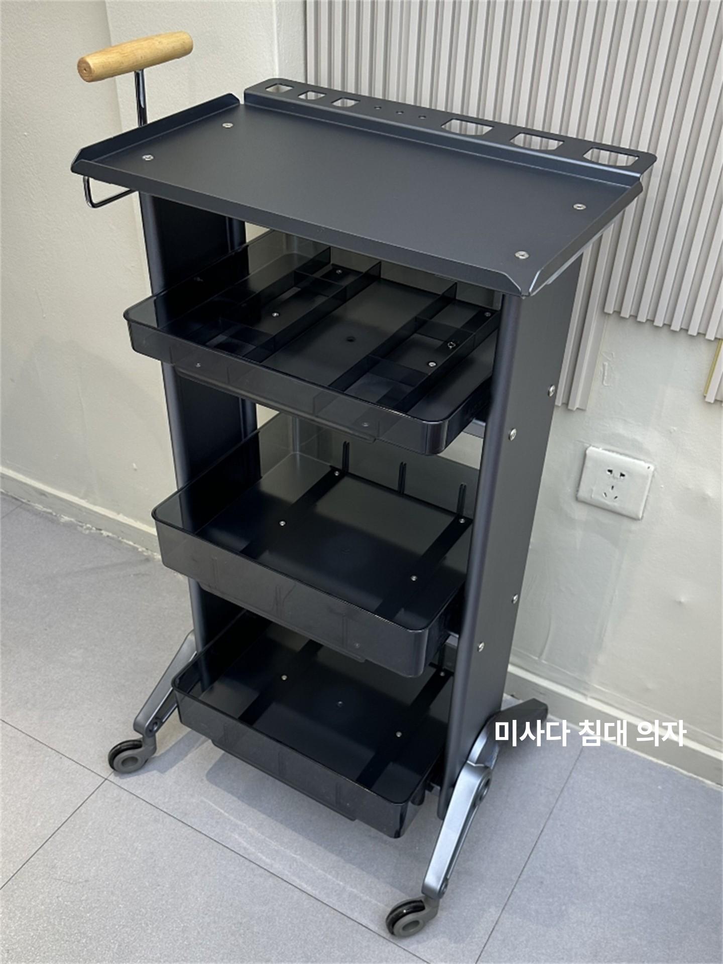미용실 카트 주방 업소용 스텐카트 다용도 이동식 네일샵 A2 실버 알루미늄 트레이접이식수건걸이포함 - 상세 이미지 2
