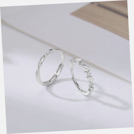 오픈링 세트 나비 장식 꼬임 디자인 커플 반지 약지용 조절 가능