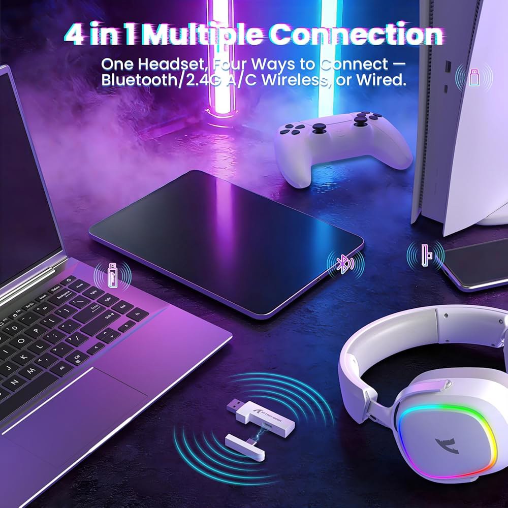 ATTACK SHARK G800 무선 게이밍 PC, 이어 7.1 폼 메모리 블루투스/2.4G 마이크, 패드, 헤드셋, 프레임, 헤드폰 서라운드 있는 Xbox PS5, 사운드, 무선 - 상세 이미지 2