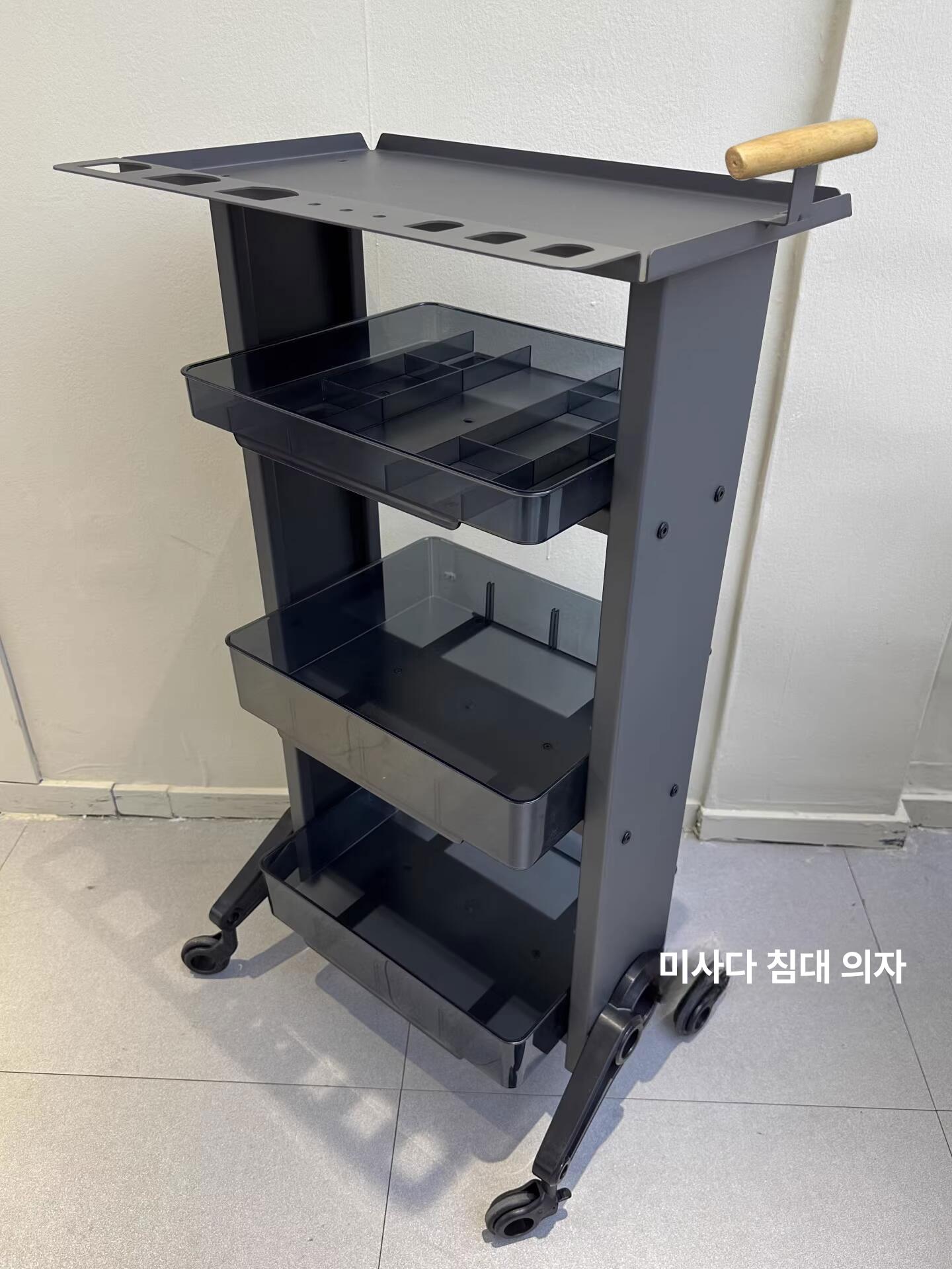 미용실 카트 주방 업소용 스텐카트 다용도 이동식 네일샵 A2 실버 알루미늄 트레이접이식수건걸이포함 - 상세 이미지 5