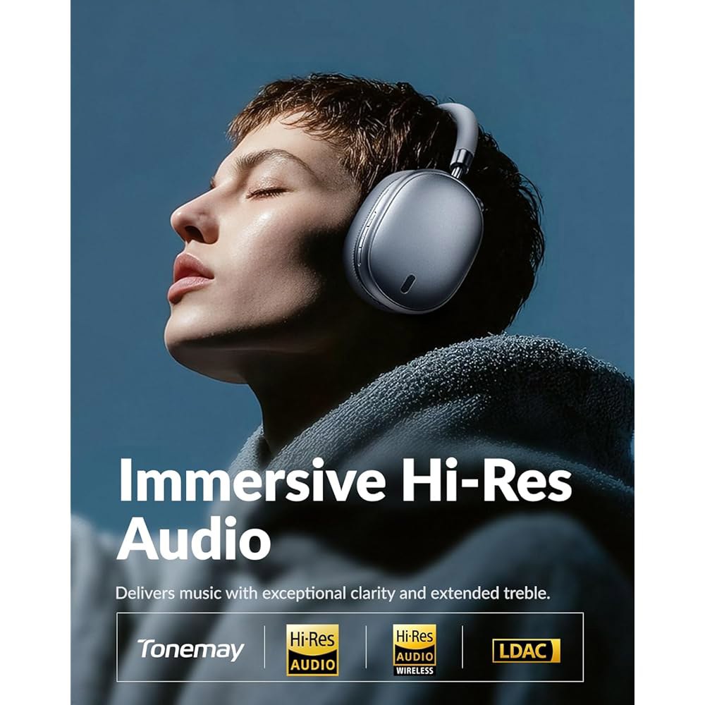 TONEMAY 56dB 하이브리드 액티브 노이즈 있는 앱 블루투스 편안한 가정/사무실에 오버 이어 핏 재생, 헤드폰, 130시간 무선 캔슬링이 오디오, 컨트롤, 고해상도 - 상세 이미지 2
