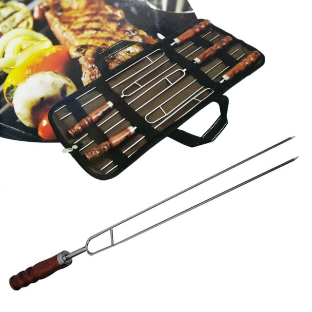 원목 스텐레스 바베큐 쌍열꼬챙이 5P - 상품 이미지