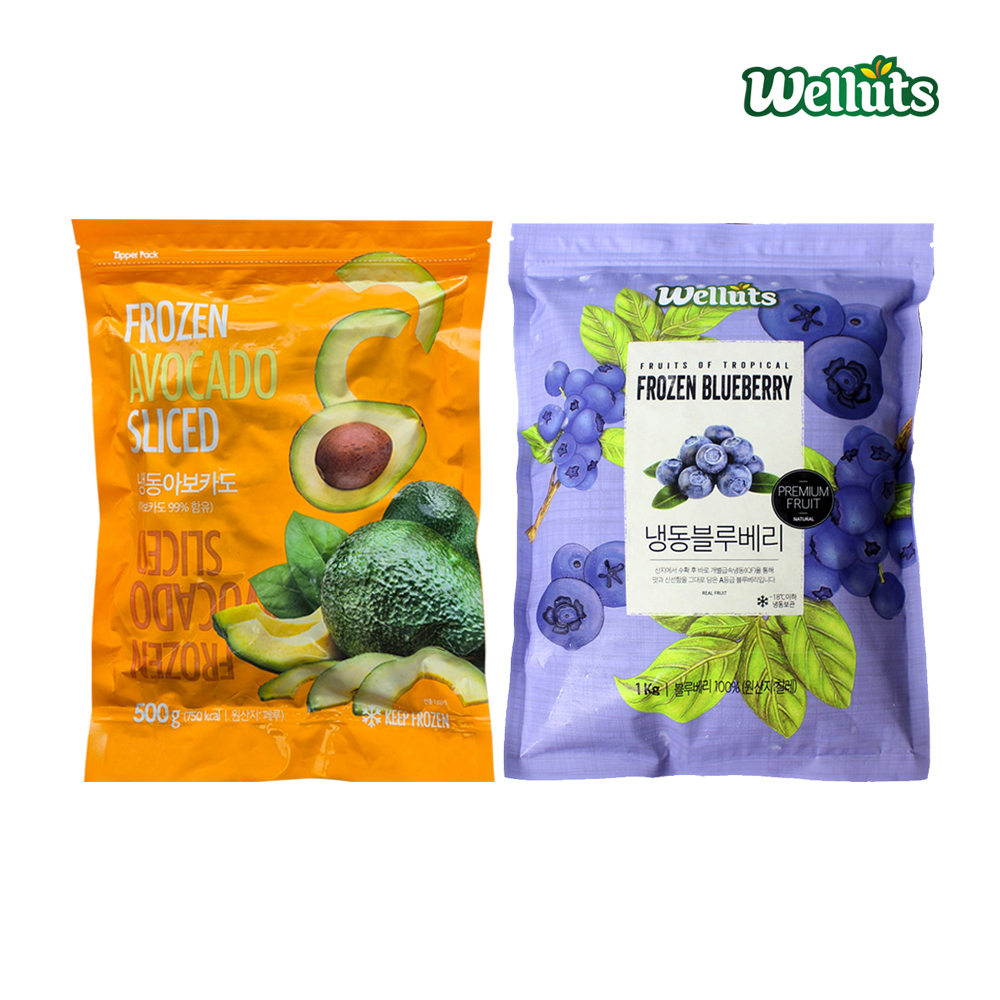 웰루츠 냉동 아보카도 500g + 블루베리 1kg  냉동과일 스무디 주스 - 상품 이미지