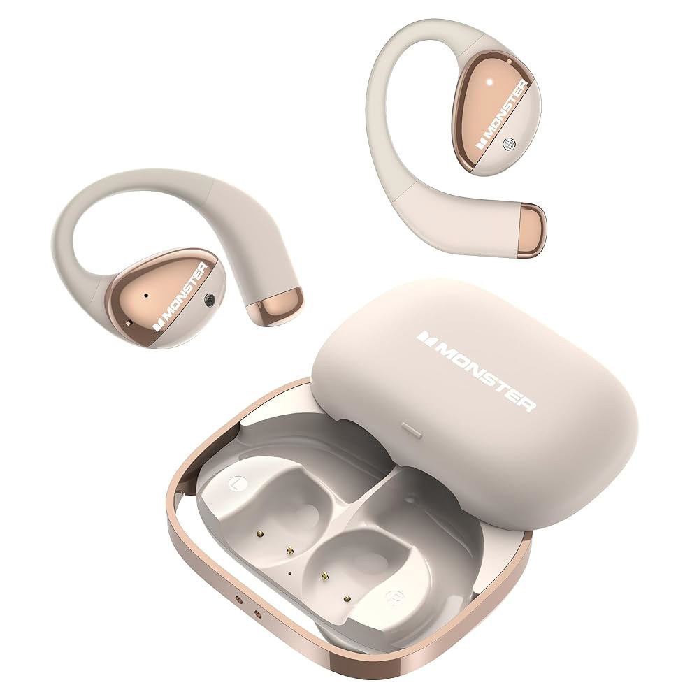 AC520 헤드폰, HiFi 사운드가 있는 저항(화이트) IPX6 이어버드, 콜, 핸드백 가능한 무선 오픈 재생이 6.0 24시간 블루투스 ENC 이어 독특한 디자인, 클리어 - 상품 이미지