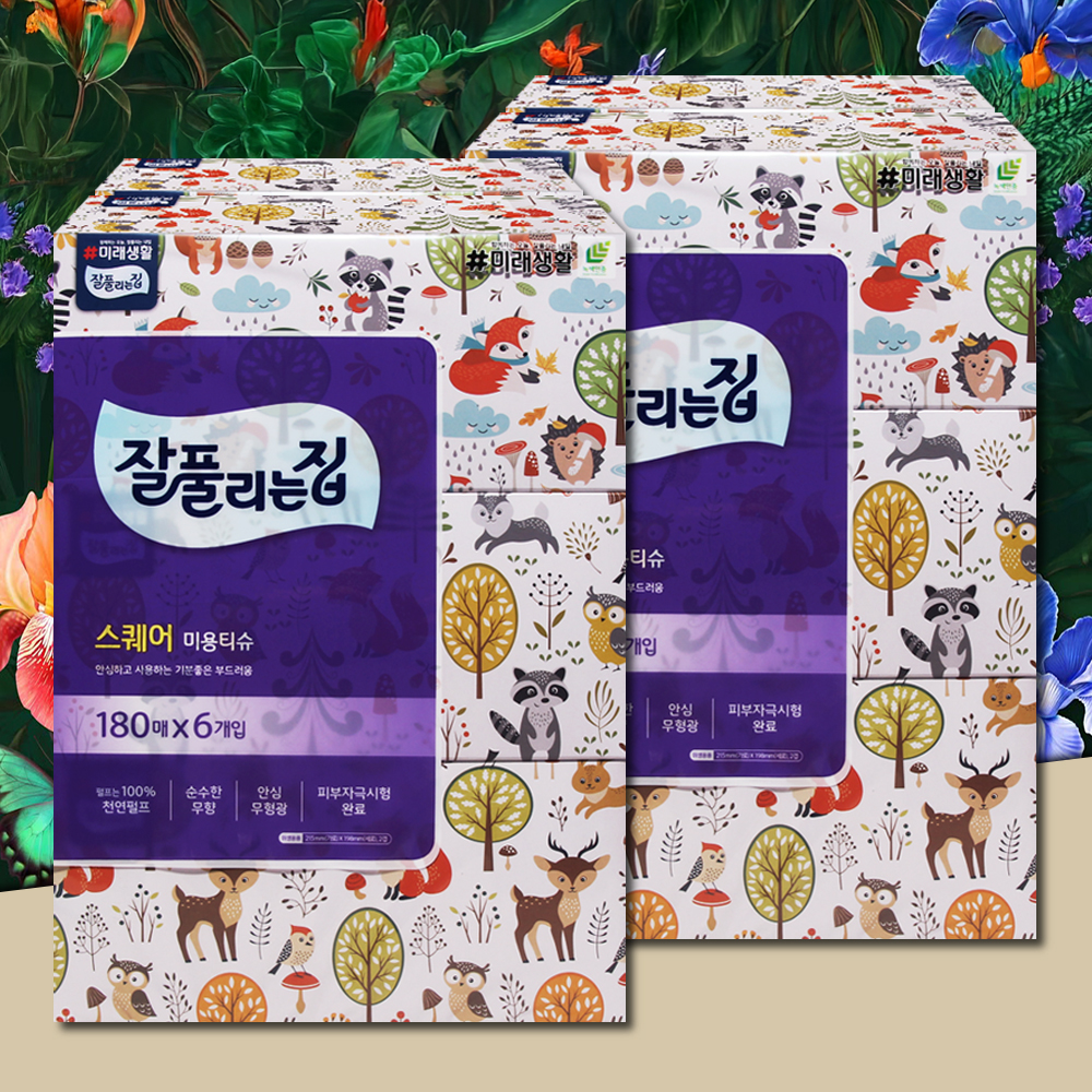 잘풀리는집 스퀘어 각티슈 미용티슈 180매 12개 곽티슈 곽휴지 사각티슈