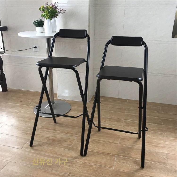바텐더 홈바 간의의자 낚시 카운터 계산대 베란다 테라스 교회 65cm 올블랙 쿠션 - 상세 이미지 2