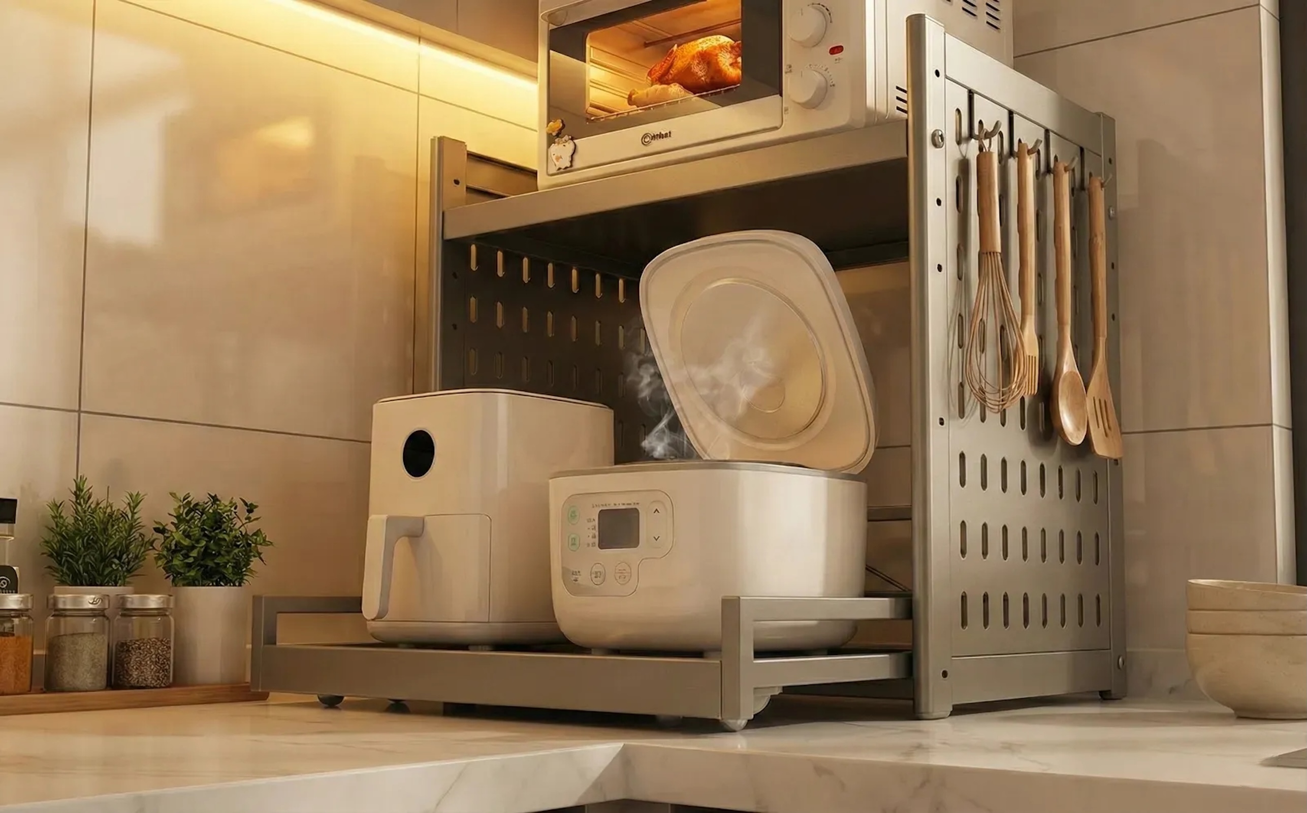 전자렌지거치대 에어프라이어 밥솥 전자레인지 선반 거치대 2단