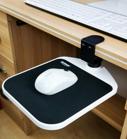 [해외]마우스 거치대 책상밑 받침대 확장 데스크탑 클립형 손목 패드 트레이 회전식 검정색