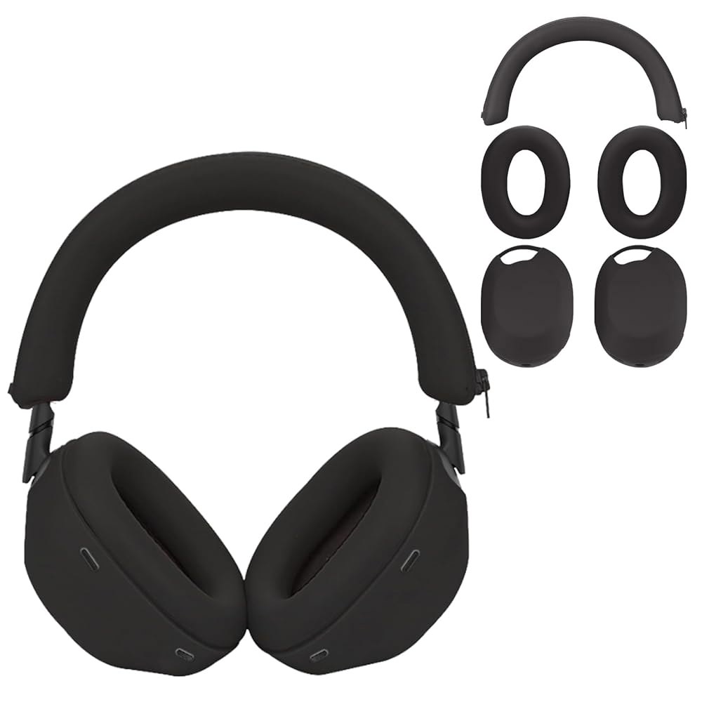 소니 WH-1000XM6용 케이스 커버, 실리콘 보호 Eeadphones 세탁 KONXISA 가능한 이어패드/이어/헤드밴드 땀 프로텍터, 커버 방지(블랙) 스웨트 3세트, - 상품 이미지