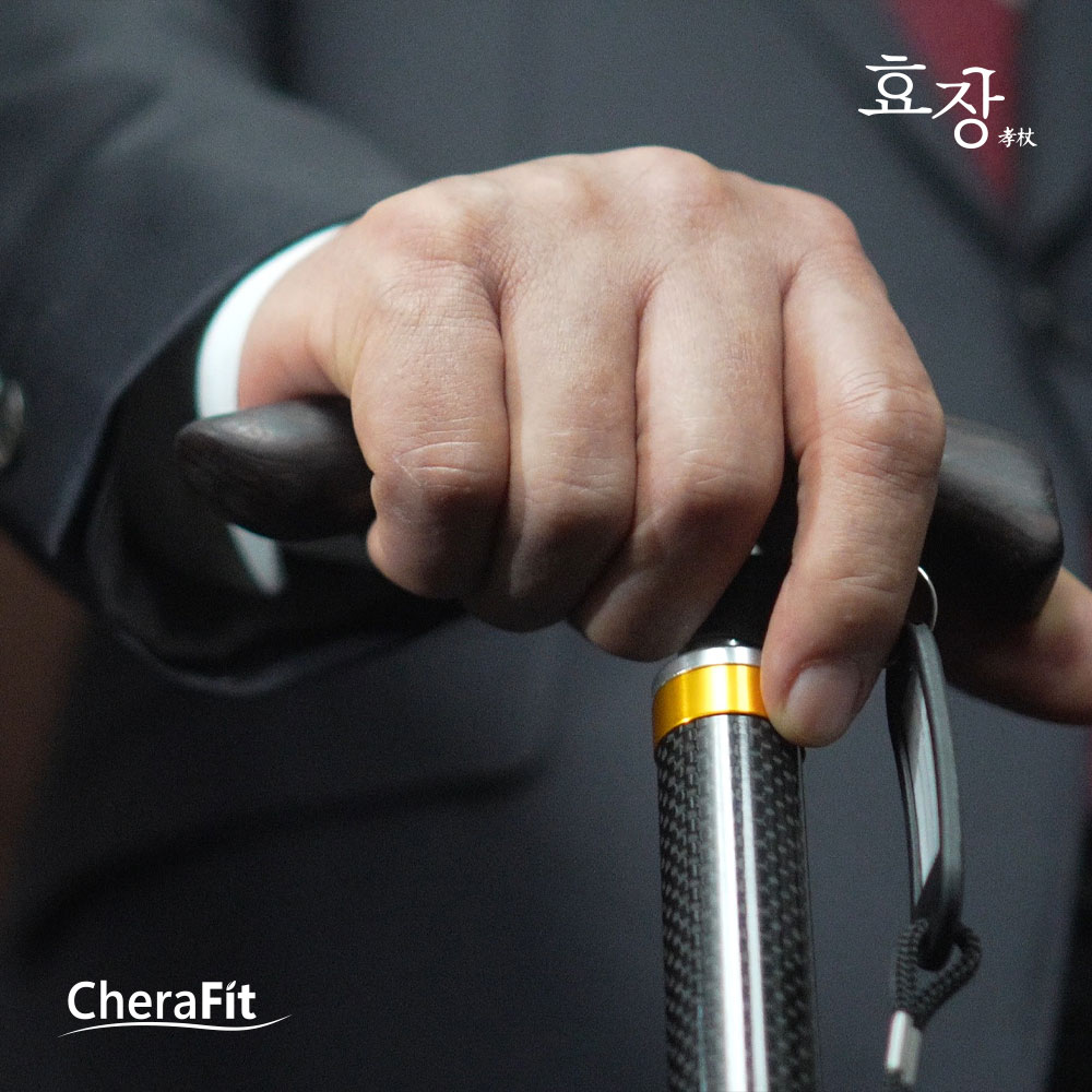 체라핏 효장 가벼운 웬지나무 카본 어르신 지팡이 외발 4발 겸용 상품 이미지