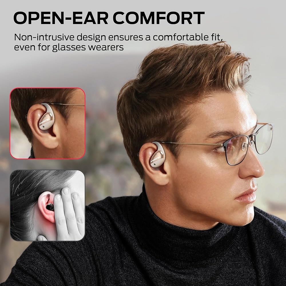 AC520 헤드폰, HiFi 사운드가 있는 저항(화이트) IPX6 이어버드, 콜, 핸드백 가능한 무선 오픈 재생이 6.0 24시간 블루투스 ENC 이어 독특한 디자인, 클리어 - 상세 이미지 3