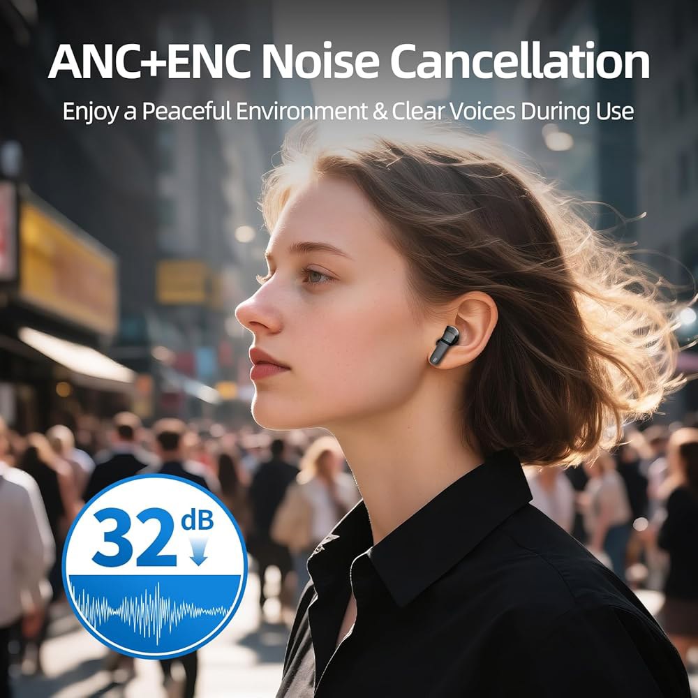 ATHONGL 무선 이어버드, 100H 블루투스 트루 터치 ENC+ 헤드셋 (블랙) 와이어리스 컨트롤 베이스 스테레오 노이즈 ANC 캔슬링 딥 헤드폰, 스포츠/운동/헬스장용 5.4 - 상세 이미지 3