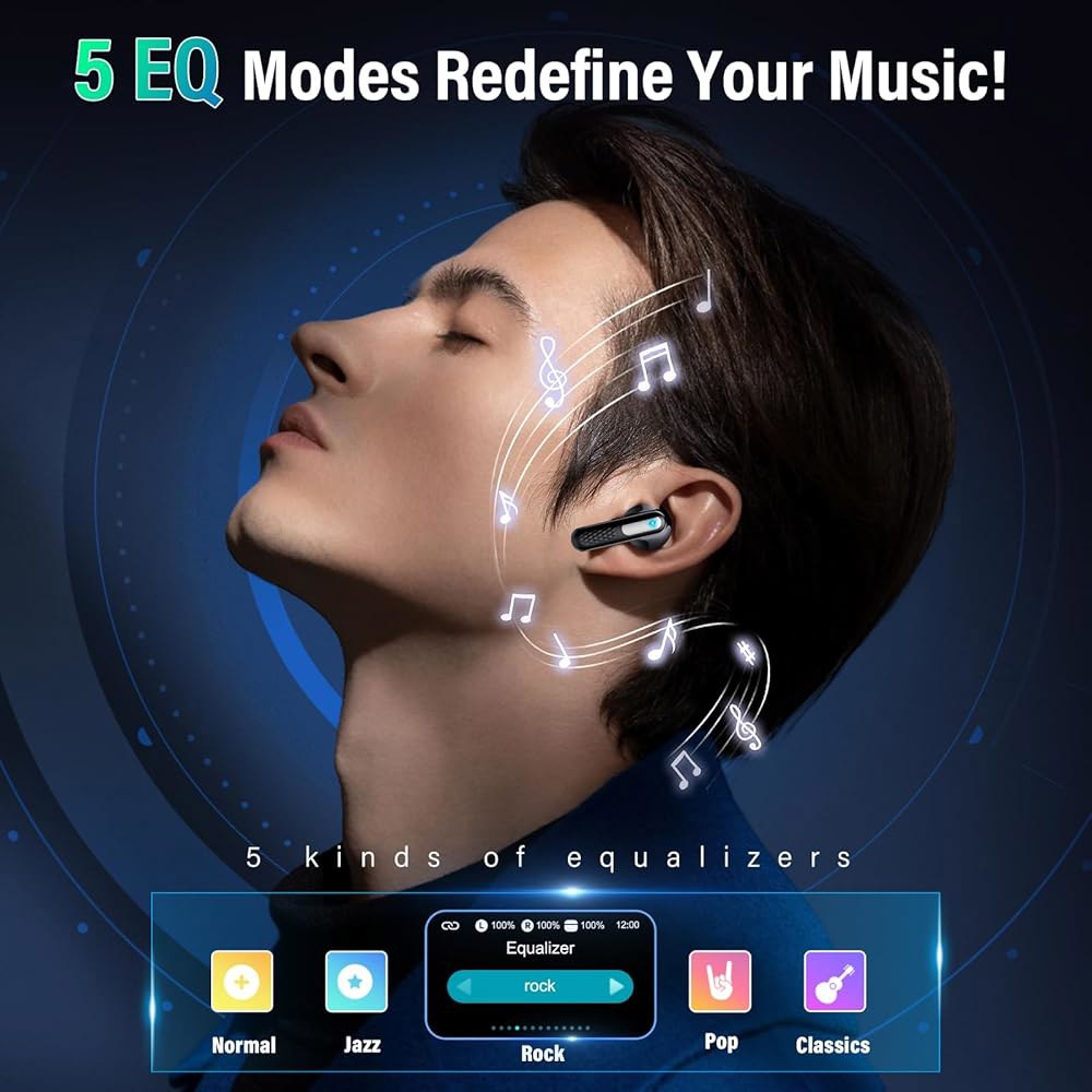 ZYHKON 무선 이어버드, 블루투스 5.4인치 마이크, 스테레오 블랙 있는 방수 캔슬링 케이스 충전 모드가 베이스 IPX7 내장 포함, ANC 48H 노이즈 헤드폰 경량 이어 - 상세 이미지 3