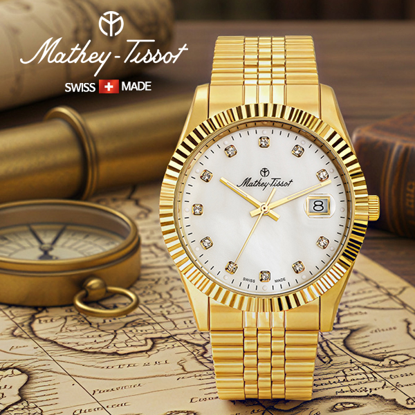 스위스 명품 메티티솟 H710 남자 메탈밴드 시계 골드화이트