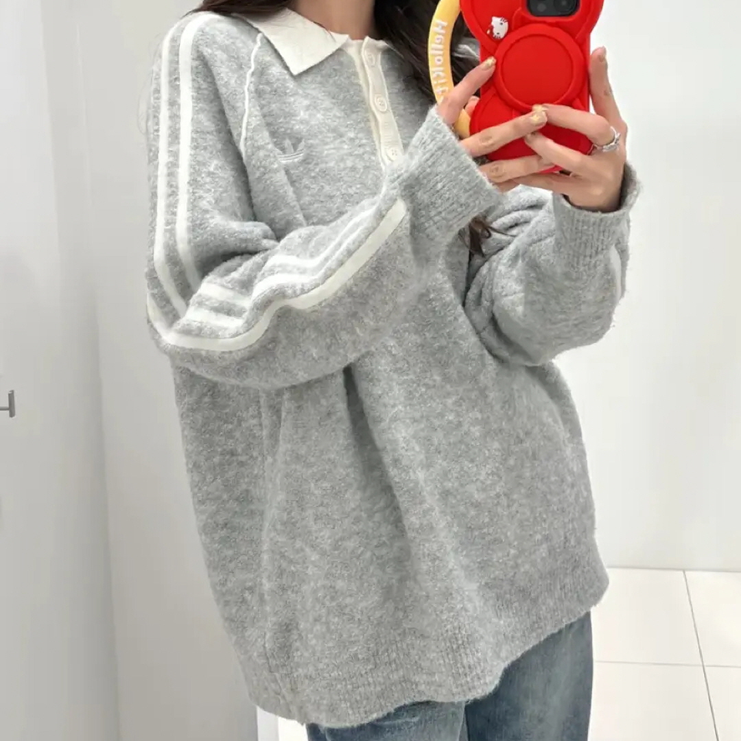 아디다스 오리지널 폴로 카라 부클레 카라 긴팔 티셔츠 그레이 KS7791 이미지 6