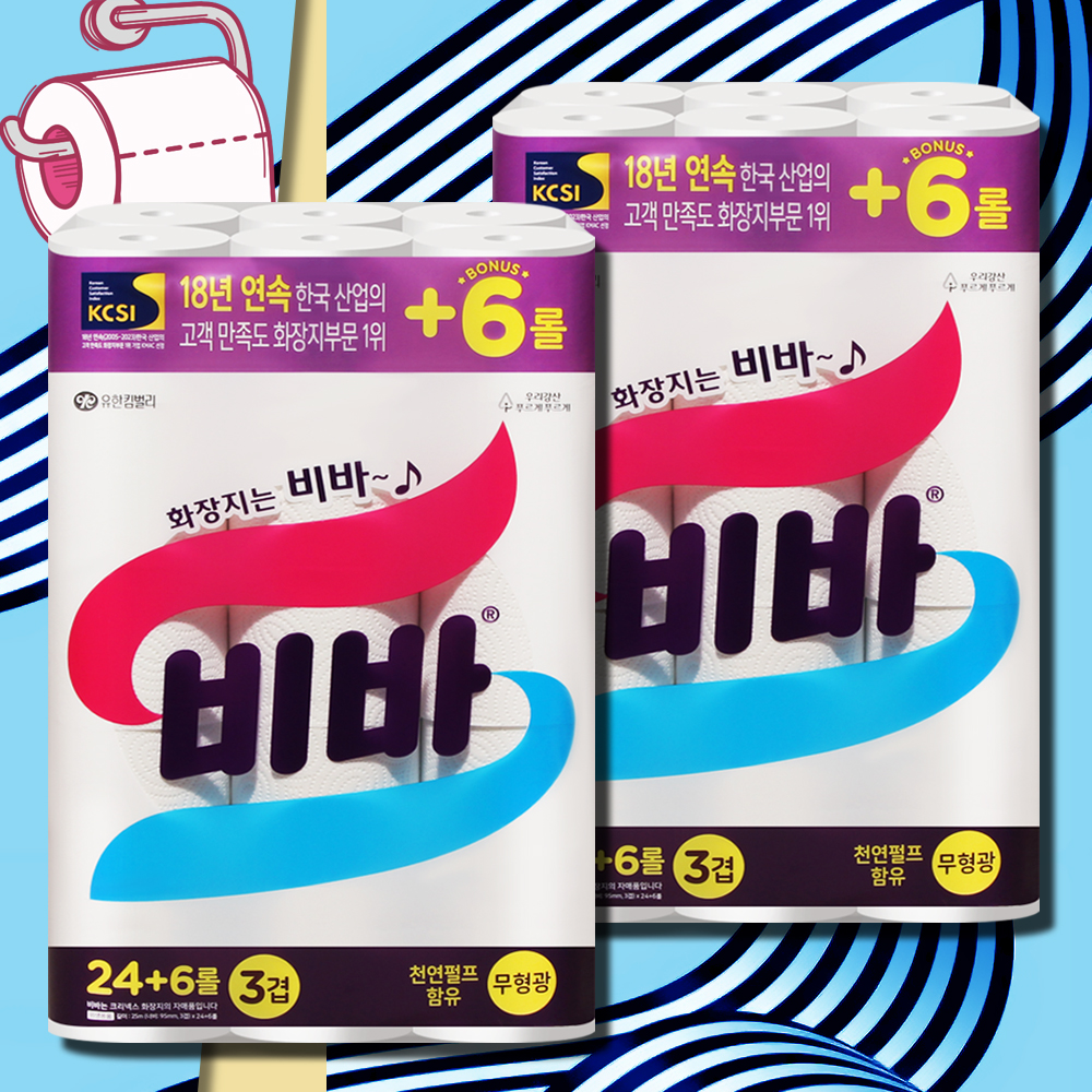 비바 화장지 도톰한 3겹 25m 30롤 2팩 먼지없는 물에잘녹는 두루마리 휴지 - 상품 이미지
