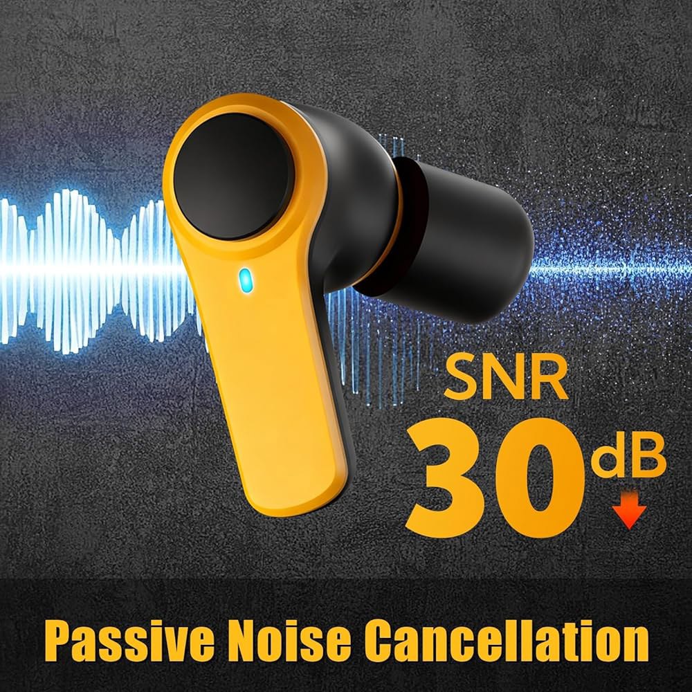 ToolFun 블루투스 6.0 작업 현장 작업을 ENC, 튼튼한 방수, 포함 트루 와이어리스 70시간 12개 위한 야외 캔슬링, 재생, 30dB IP56 이어버드, 노이즈 이어플러 - 상세 이미지 3