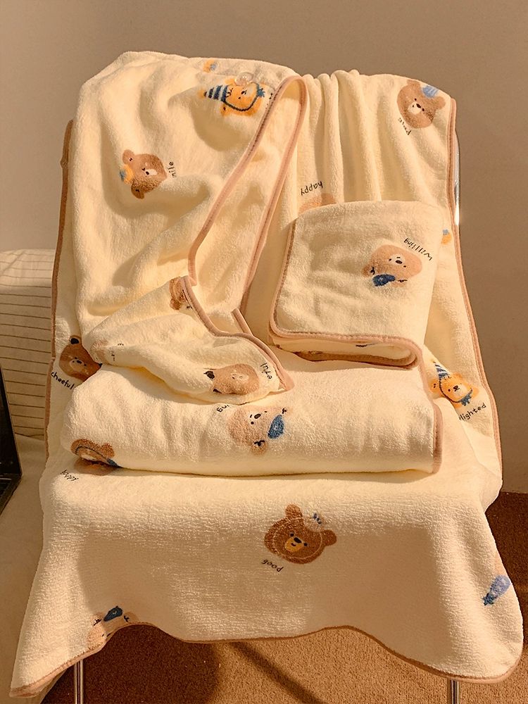 곰돌이 패턴 여성 파자마 원피스 홈웨어 잠옷 면 소재 귀여운 곰 목욕 가운 - 상세 이미지 4