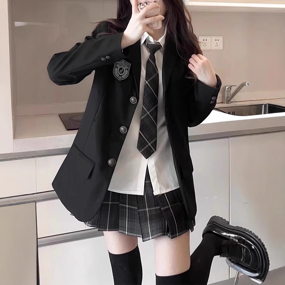 교복코스튬 일본 세일러복 자켓 셔츠 플리츠스커트 세트 졸업사진 하이틴 정통 여고생 스쿨룩 - 상세 이미지 2