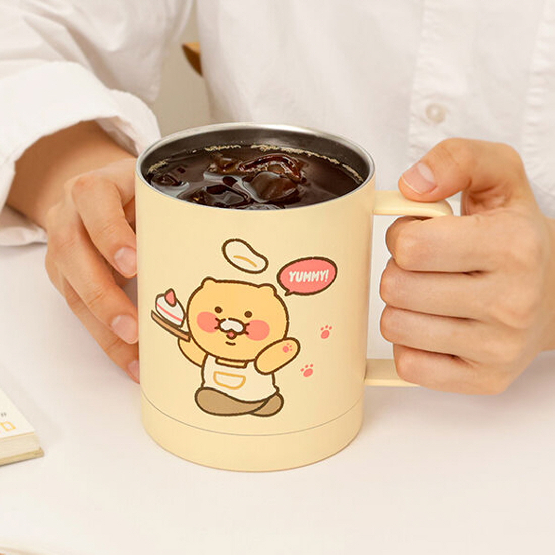 춘식이 스텐머그컵 뚜껑있는 텀블러 보온보냉 캠핑 손잡이 리유저블컵 340ml, 요리춘식 - 상세 이미지 3