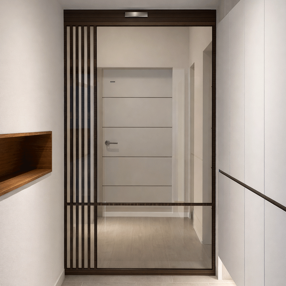 원슬라이딩 중문 자동문 부분간살 시공 (우드제품)